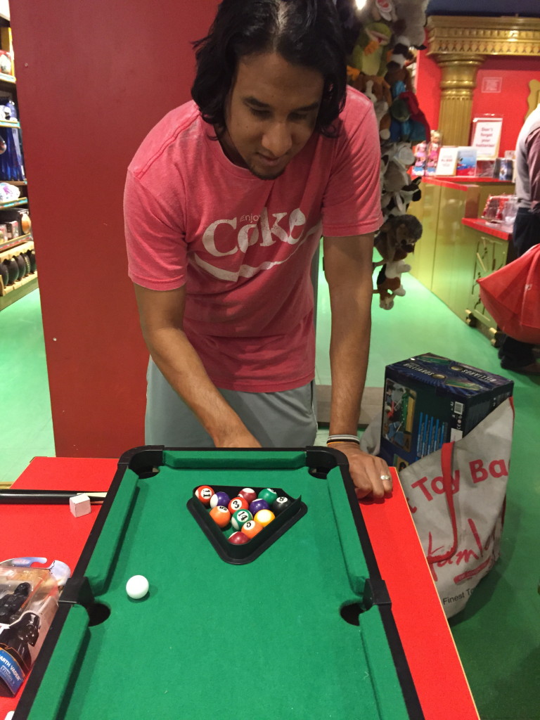 Setting up for a round of mini-pool DOMINATION