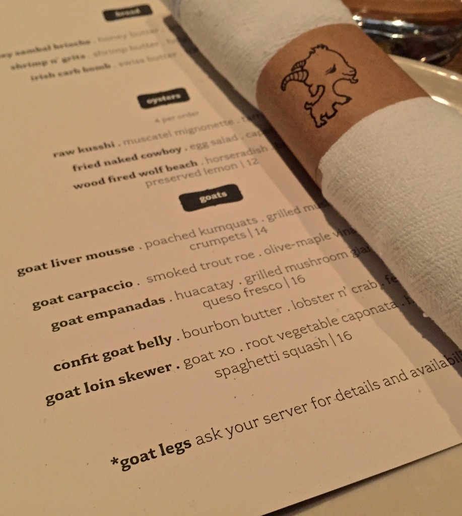 Goat menu items, Girl & The Goat, Chicago