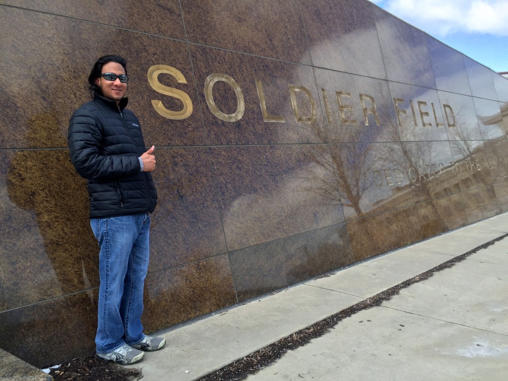 Wall at Soldier Field, with the Field Museum in the reflection