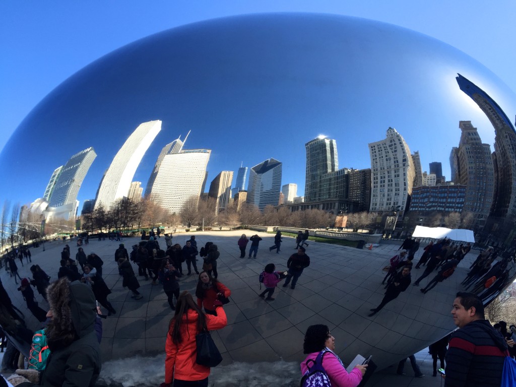Skyline reflection in the Bean