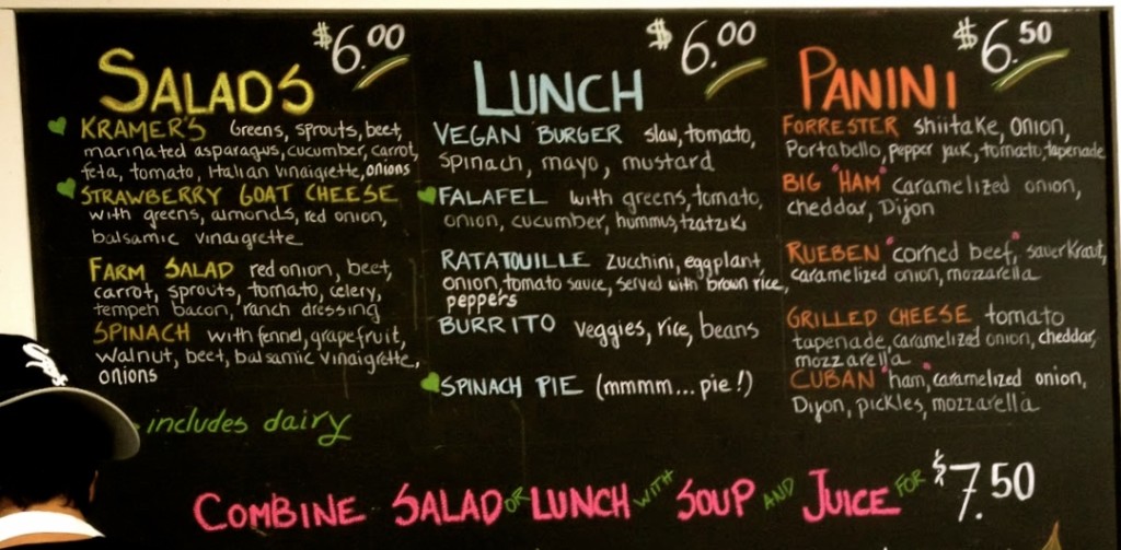 Kramer's Health Food café menu
