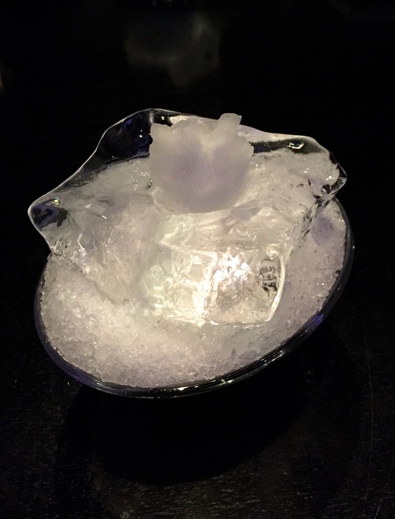 Fourteenth course, first dessert: White Chocolate, frozen distillation